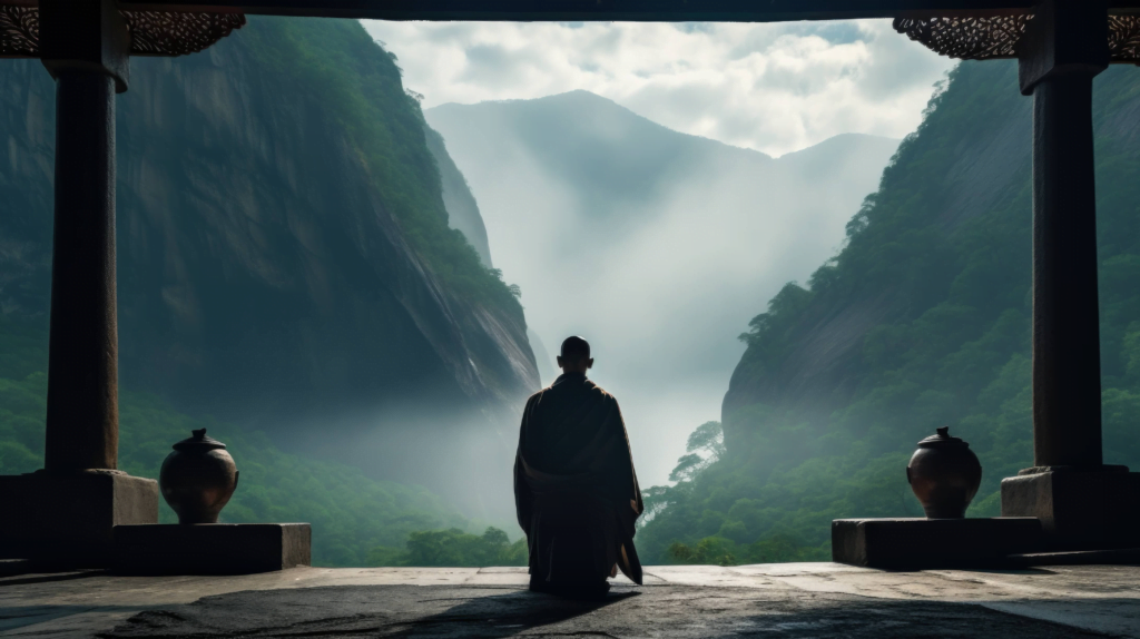 A monk in a quiet spiritual atmosphere